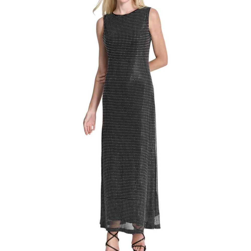 DKNY Black Rhinestone Dress Cowl Back Gown Size 6 NWT Evening Formal Gown - Picture 6 of 9